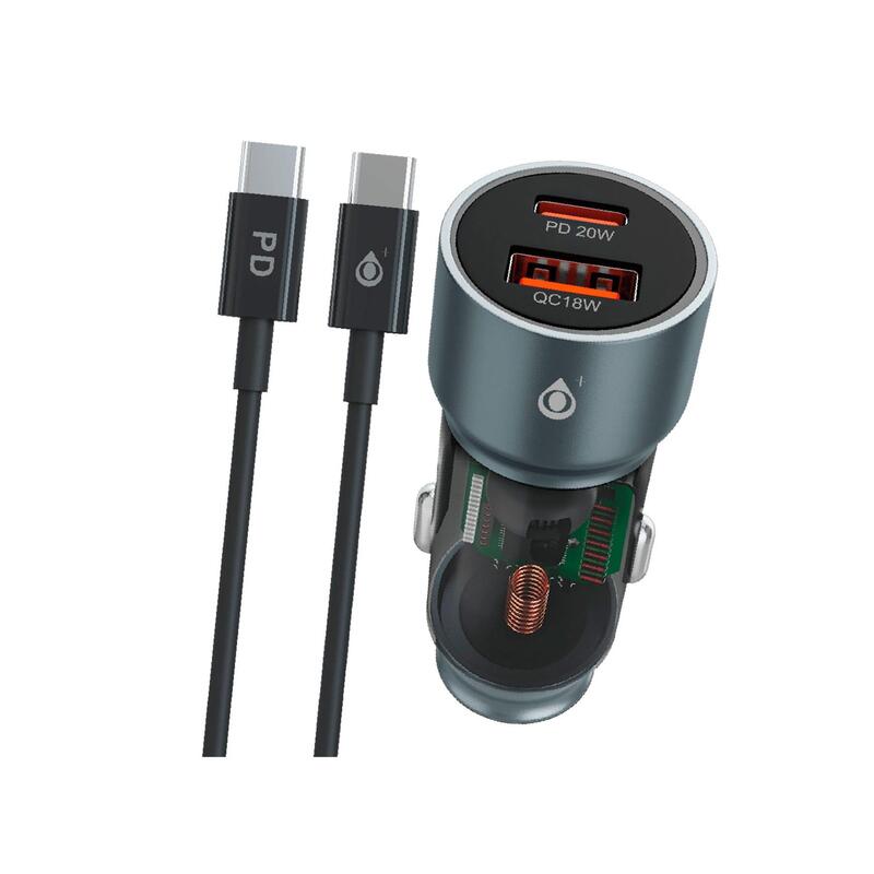 Cargador Jc Na0567 Gris De Mechero Con Carga Rápida Usb-A (Qc3.0) + Type-C Port