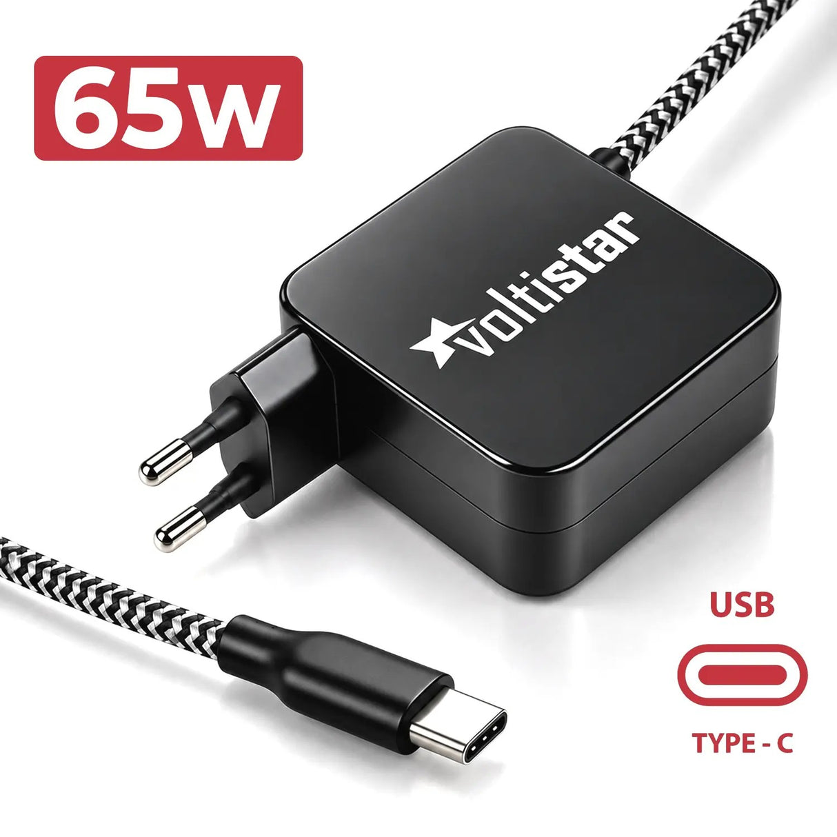 Cargador Multivoltaje Usb-C Para Portátil 5V-20V 3.25A 65W Negro Cable Trenzado