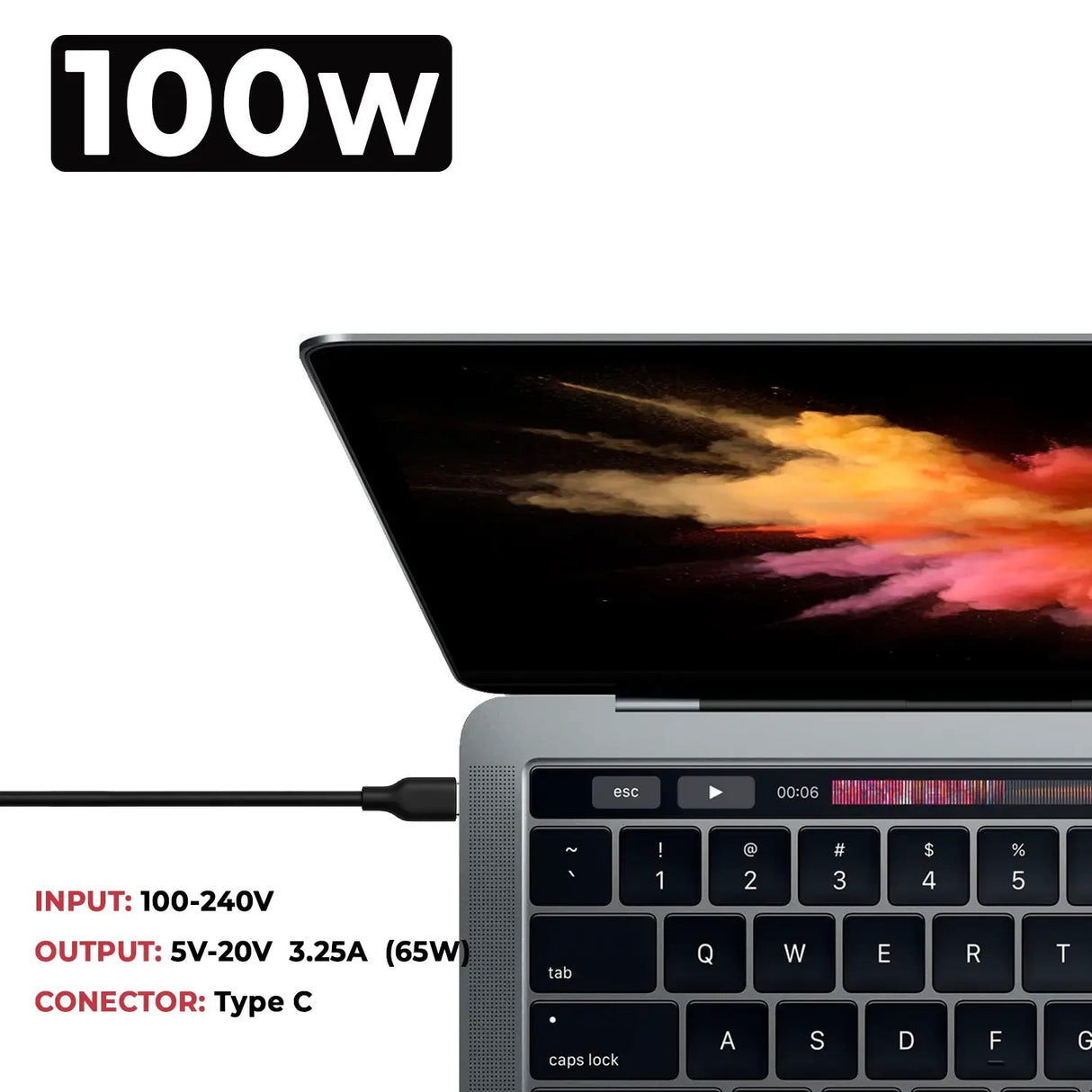 Cargador Multivoltaje Para Portátil Usb-C 5V - 20V 5A 100W Negro