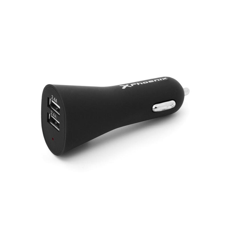 Cargador Universal Phoenix Phcarcharger2usb+ Para Coche/ Mechero 5v / 2 X Usb 4.8a Con Luz Led Color Negro Acabado En Silicona