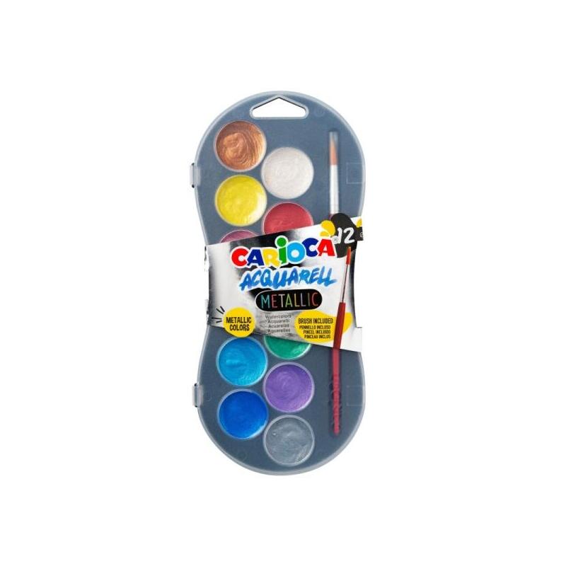 Carioca Acuarell Metallic Pack De 12 Acuarelas En Pastillas De Ø 30mm - Brillantes - Facilmente Mezclables - Colores