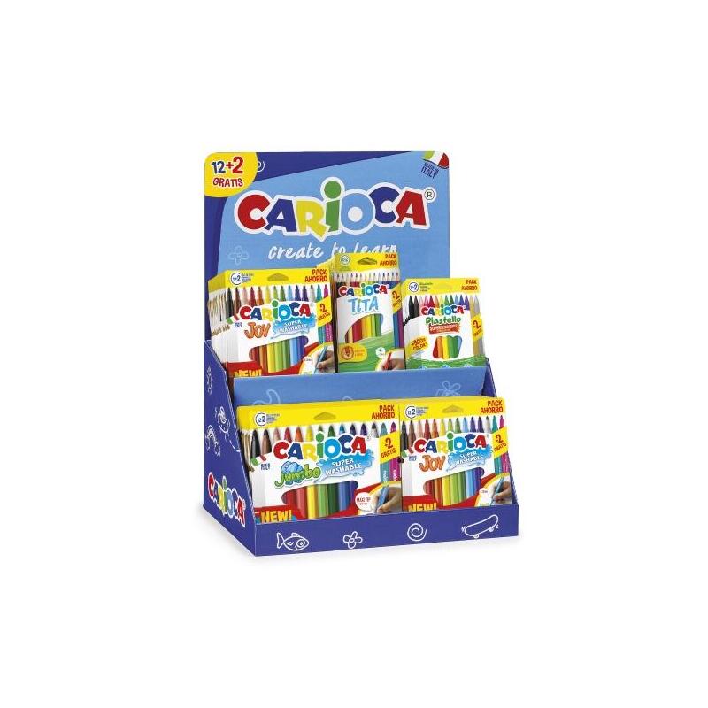 Carioca Expositor 12+2 Incluye 18 Joy Bolsa Papel 12+2, 6 Jumbo Bolsa Papel 12+2, 12 Tita Box 12+2 Y 12 Plastello