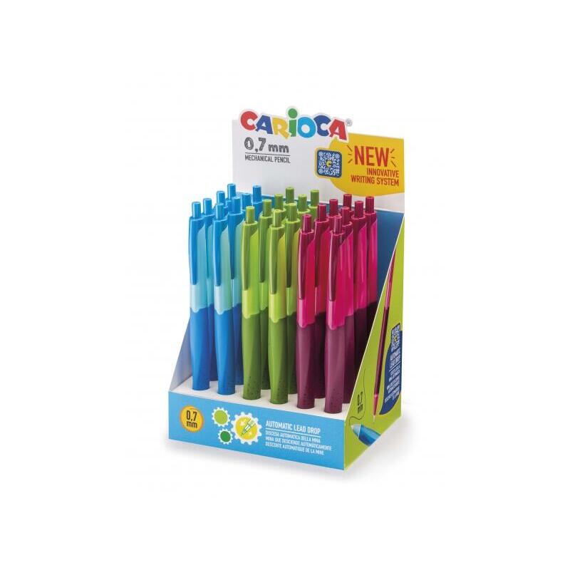 Carioca Expositor De 24 Portaminas Automaticos - Punta Mina De Ø 0.7mm - Descenso De La Mina Automatico - Empuñadura