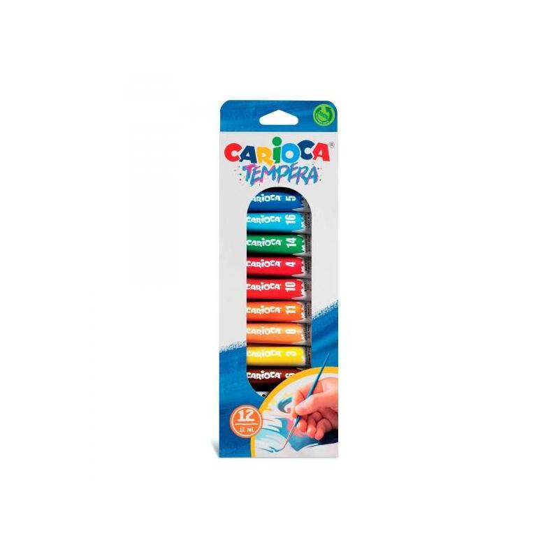 Carioca Pack De 12 Tubitos De Tempera - Colores Superlavables - Alto Poder Cubriente - Aplicable En Materiales Porosos