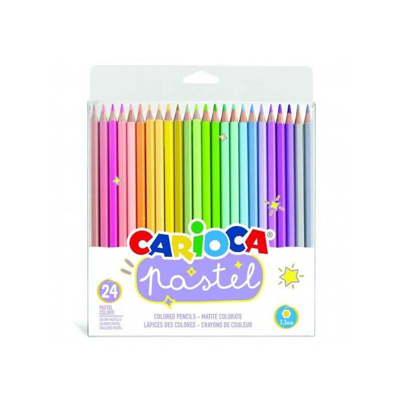 Carioca Pack De 24 Lapices De Madera - Colores Pastel - Cuerpo Hexagonal - Colores Brillantes Y Lavables - Escritura