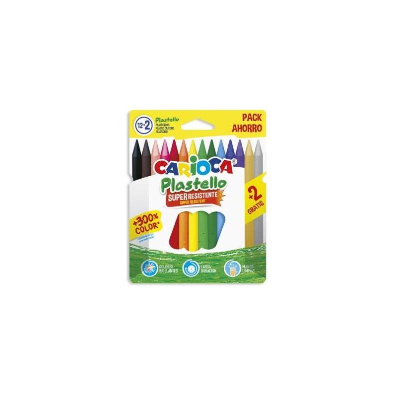 Carioca Plastello Pack De 12+2 Plasticeras - Extra Limpias - No Dejan Color En Las Manos - Faciles De Afilar - Colores