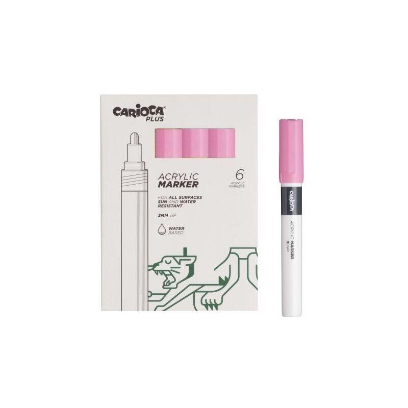 Carioca Plus Pack De 6 Marcadores Acrilicos - Punta 2mm - Rosado