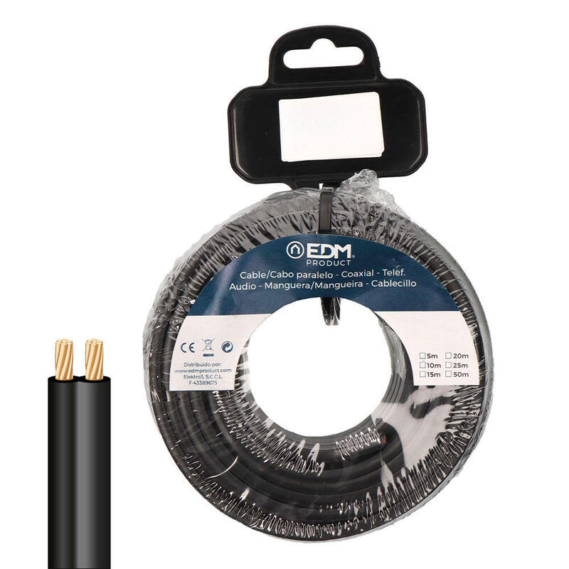 Carrete Cable Paralelo 2x0,75mm Negro 20m