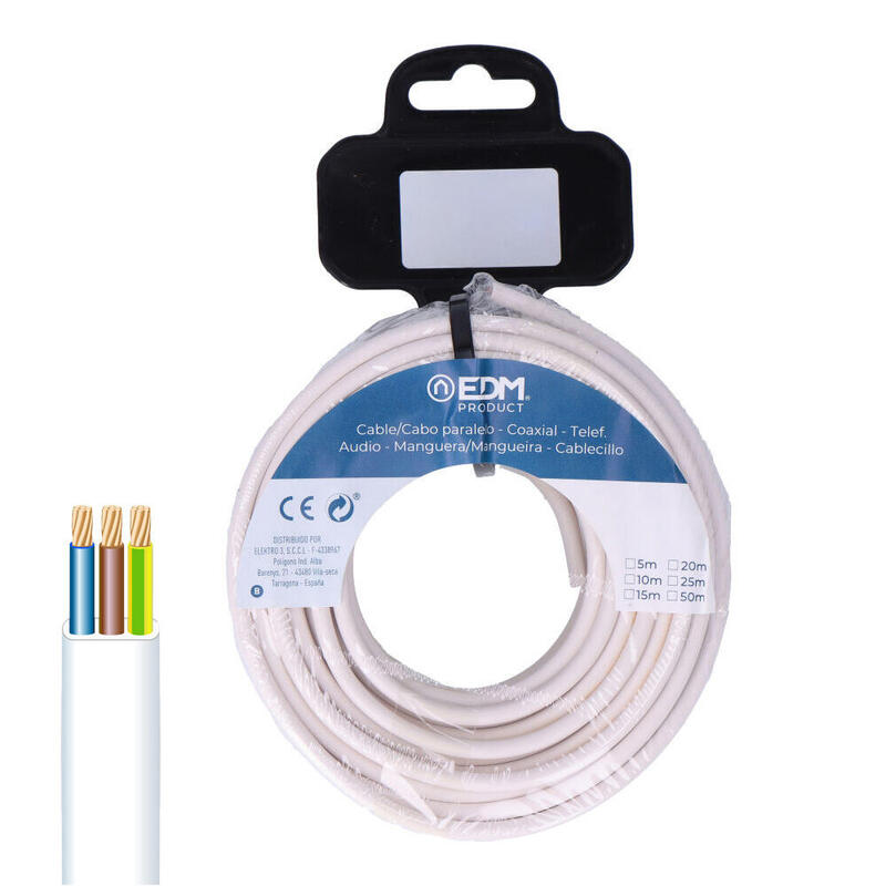 Carrete Manguera Plana Blanca 3x1mm 15 M (Audio)