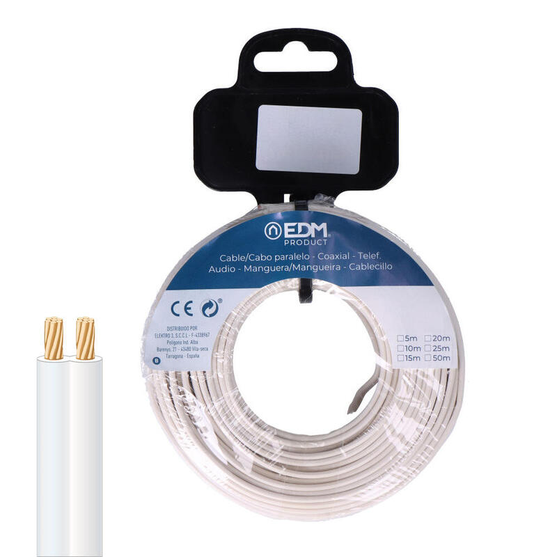 Carrete Paralelo 2 X 2,50 Mm² Blanco "Audio" 15 M