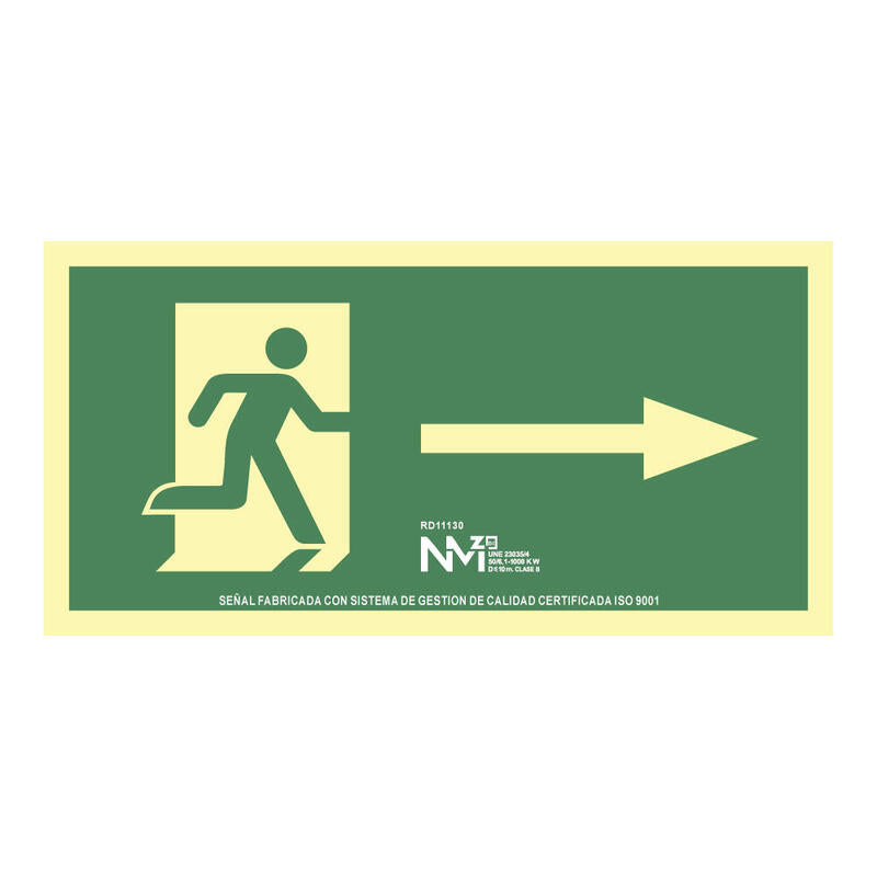 Cartel De Evacuación Flecha Derecha (Pvc 1mm) Clase A 32x16cm Normaluz