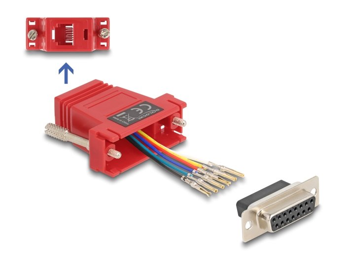 Delock 67089 D-Sub Hembra De 15 Pines A Rj12 Hembra, Kit De Montaje Rojo