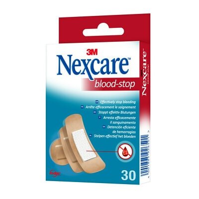 Nexcare Blood-Stop Pack De 30 Apositos Surtidos - Resistente Al Agua - Mayor Rapidez Deteniendo Hemorragias - Piel