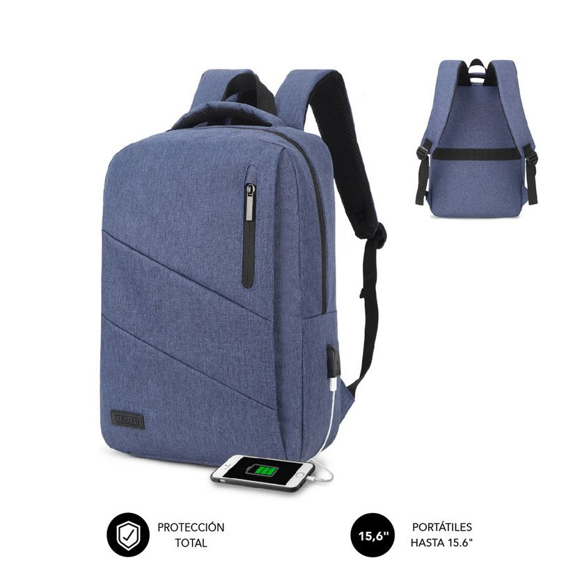 Mochila Subblim City Backpack Para Portátiles Hasta 15.6'/ Puerto Usb/ Azul