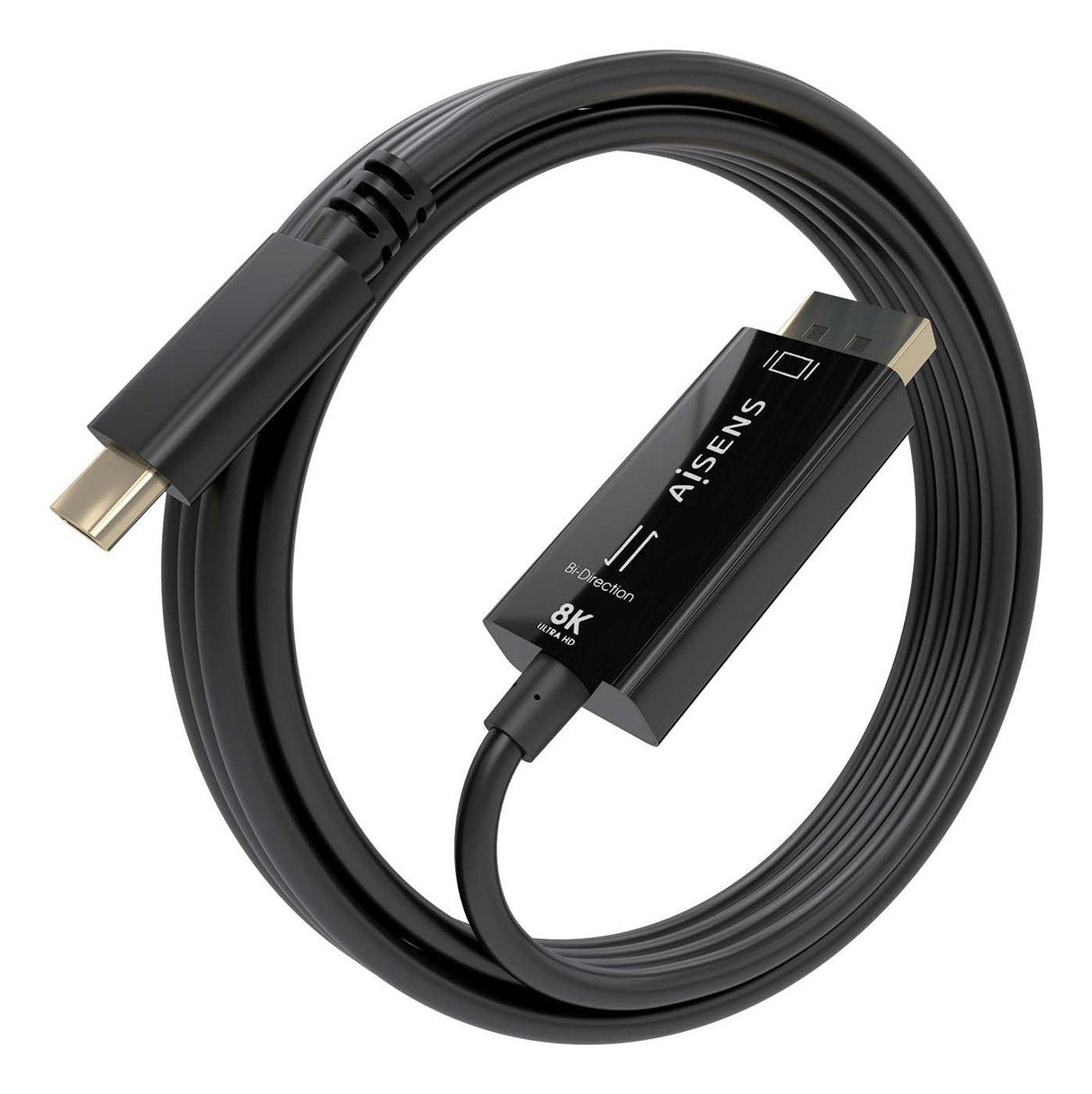 Aisens Cable Conversor Bidireccional Usb-C A Displayport 8k@60hz, Usb-C/M-Dp/M, Negro, 1.8m
