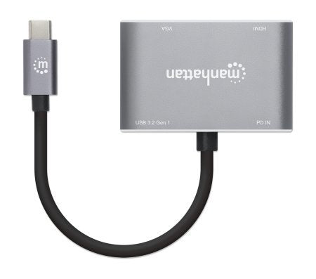 Manhattan Docking Station De Usb-C A Hdmi Y Vga, 4 En 1, Con Suministro De Energía