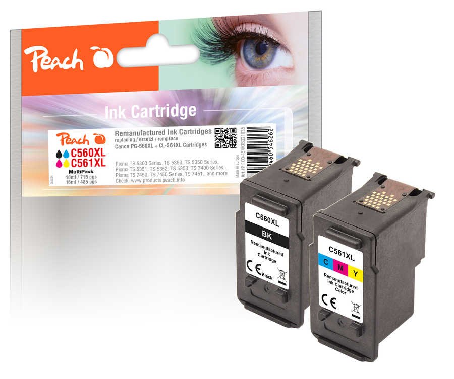 EAN 7640460546262 - Peach 321035 cartucho de tinta 2 pieza(s) Compatible Alto rendimiento (XL) Negro, Cian, Magenta, Amarillo imagen 1