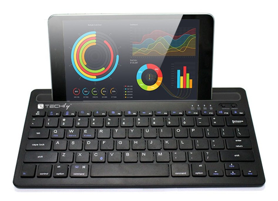 Techly Mini Wireless Keyboard 78 Keys 2 Channels With Hotkeys And Tablet Stand