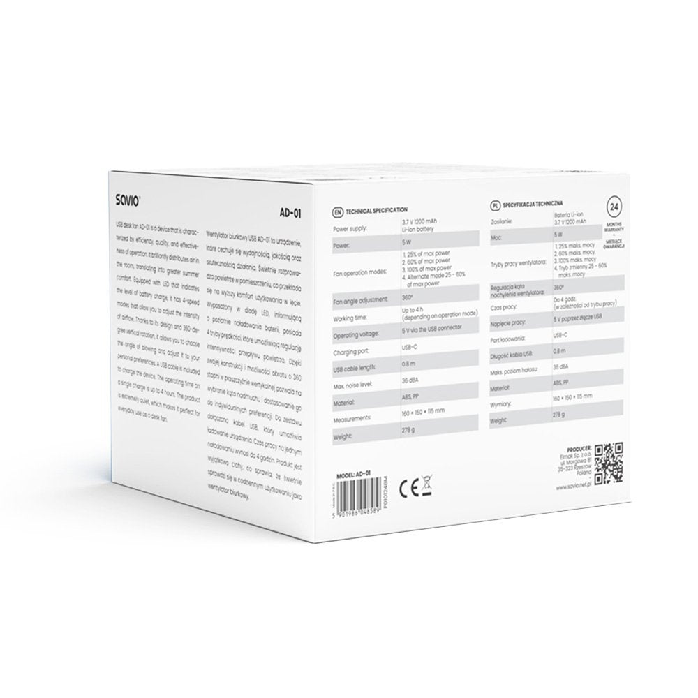 EAN 5901986049104 - Savio AD-01 WHITE ventilador Blanco imagen 5