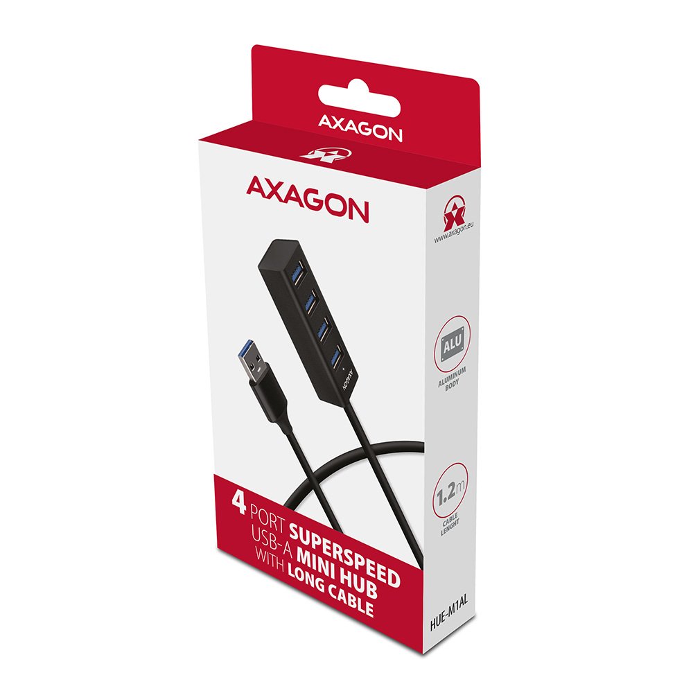Axagon Hue-M1al Mini Usb-A-Hub,4x Usb-A 3.2 Gen 1, Plata - 1,2m