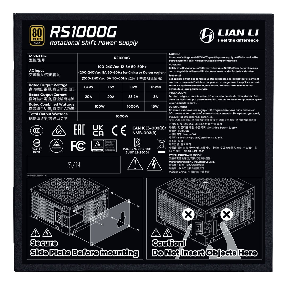 Power Supply Lian Li Edge Gold 1000 Atx 100 - 240 V 1000 W G9p.Rs1000g.Bh00.Eu