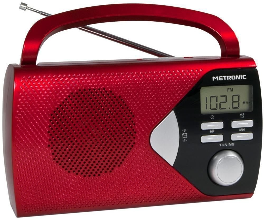 Metronic Radio Portatil Am/Fm Con Funcion Alarma - Pilas - Rojo