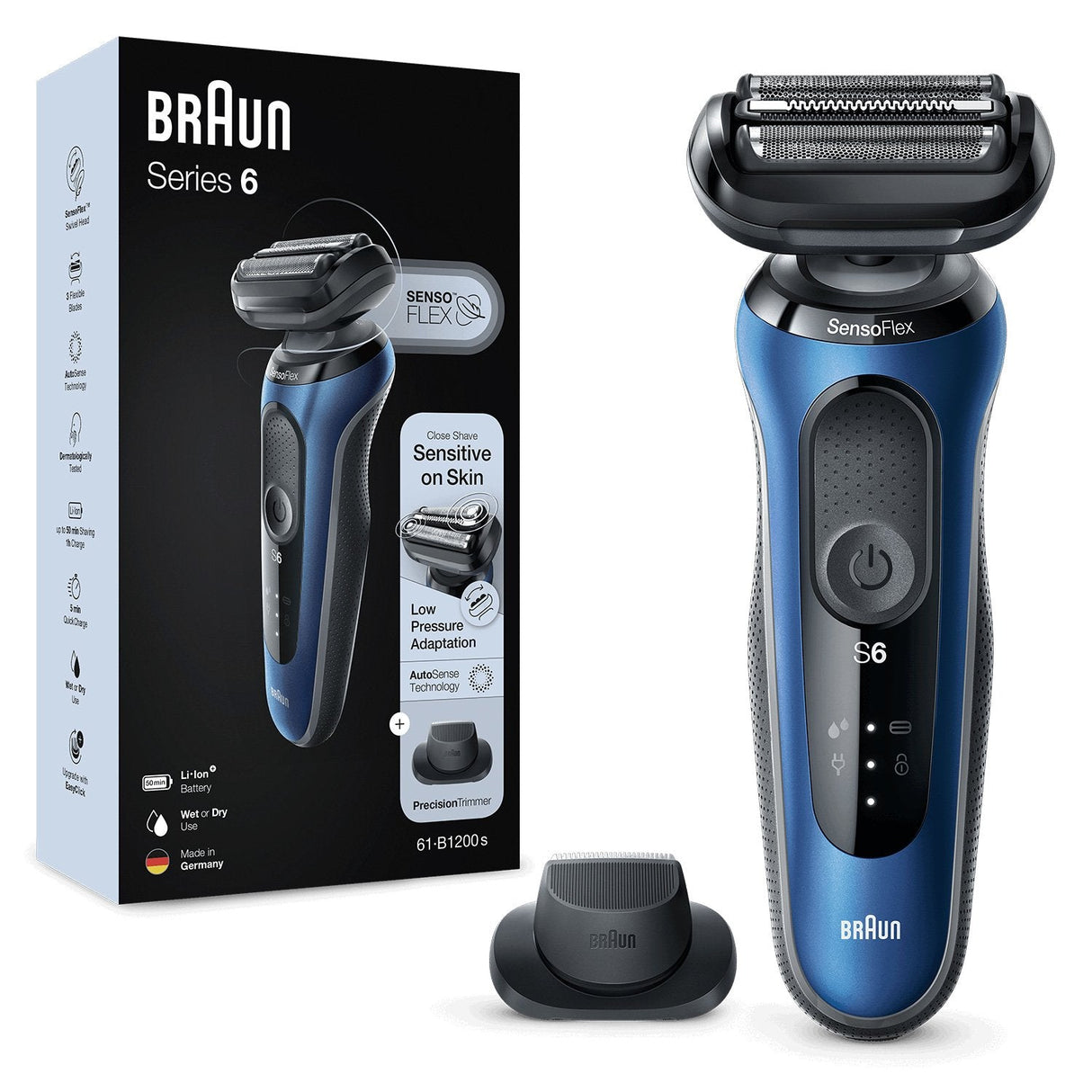 Braun Series 6 61-B1200s Máquina De Afeitar De Láminas Recortadora Negro, Azul