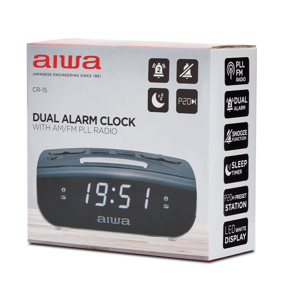 Radio Reloj Despertador Aiwa Cr-15bk Doble Alarma Fm