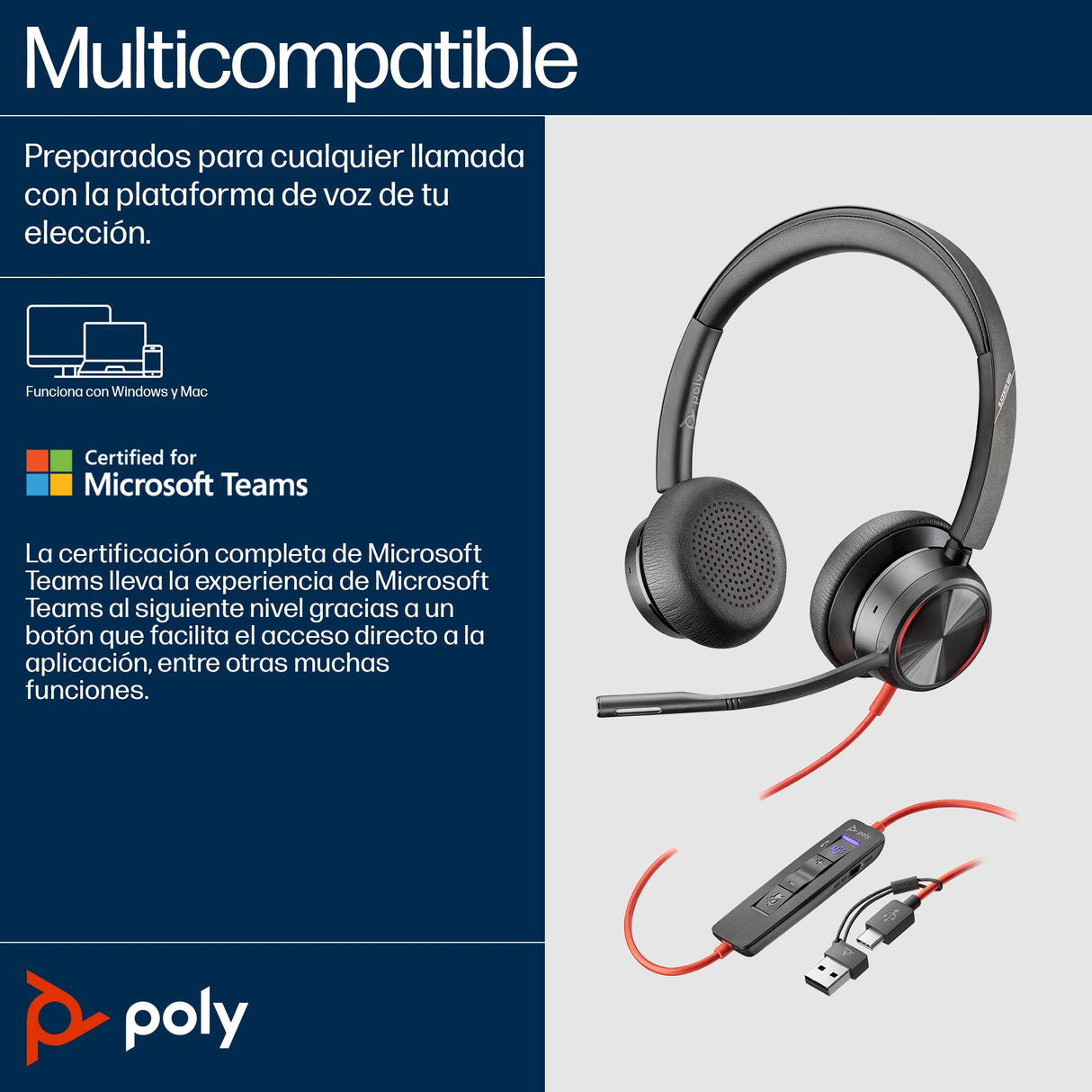EAN 0197498429267 - HP Poly Blackwire 8225 Stereo Microsoft Teams Certified USB-C Headset +USB-C/A Adapter Alámbrico Diadema imagen 4