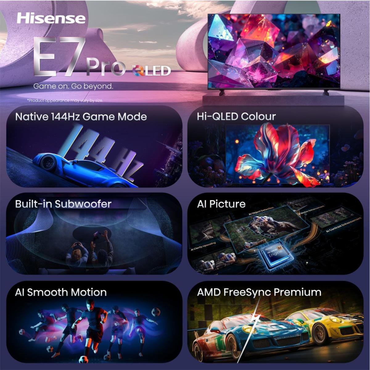 253,0cm 100" (3840x2160) Hisense 100e7ds Pro Smart Tv 4k Hi-Qled 6ms 144hz Hdmi Usb Hdr Wifi Bluetooth Black Grey