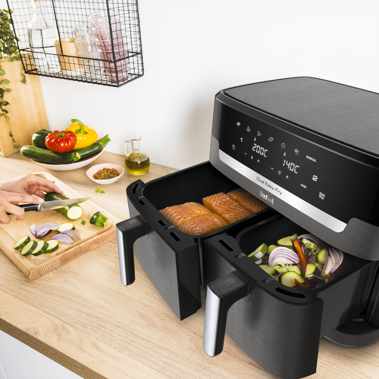 EAN 3045380026674 - Tefal Easy Fry Dual XXL EY942HE0 freidora Doble 11 L Independiente 2020 W Freidora de aire caliente Gris imagen 4