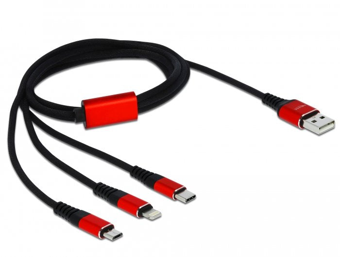 Delock 85892 Cable Usb 1 M 2.0 Usb A Usb C/Micro-Usb B/Lightning Negro, Rojo