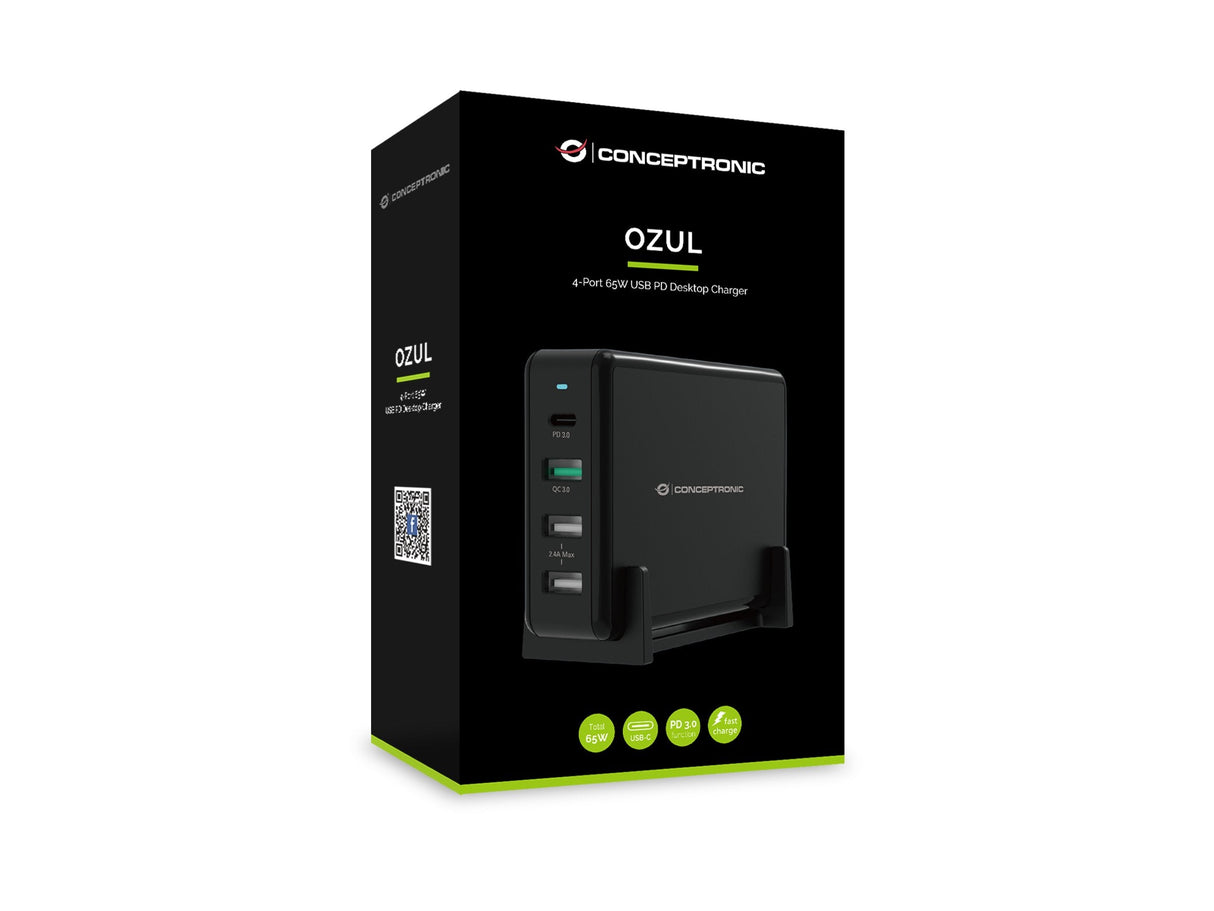 Cargador Usb Conceptronic Quick Charge Pd 4 Puertos  3 Puertos Usb-A 1 Puerto Usb-C 65w