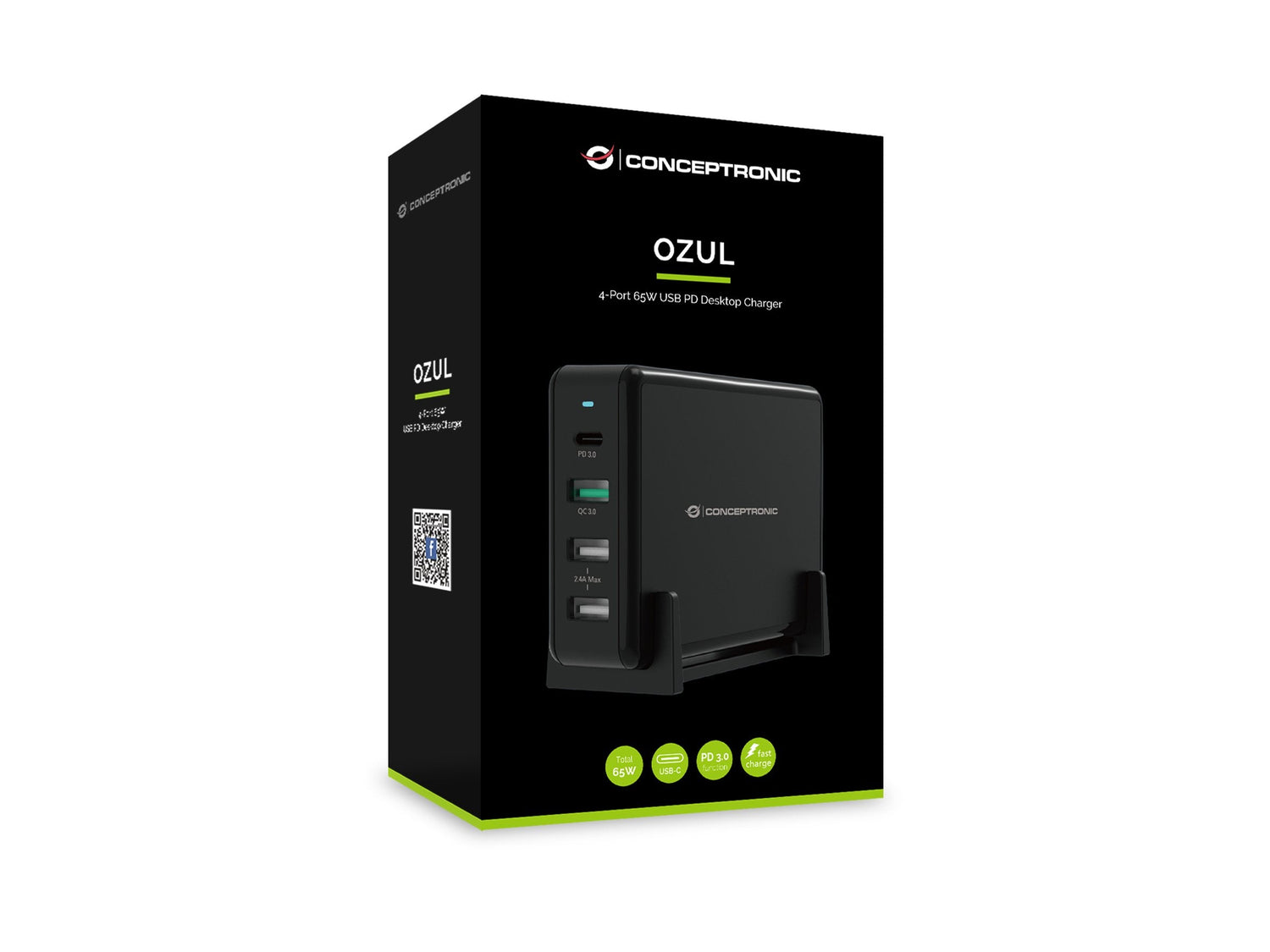 Cargador Usb Conceptronic Quick Charge Pd 4 Puertos  3 Puertos Usb-A 1 Puerto Usb-C 65w