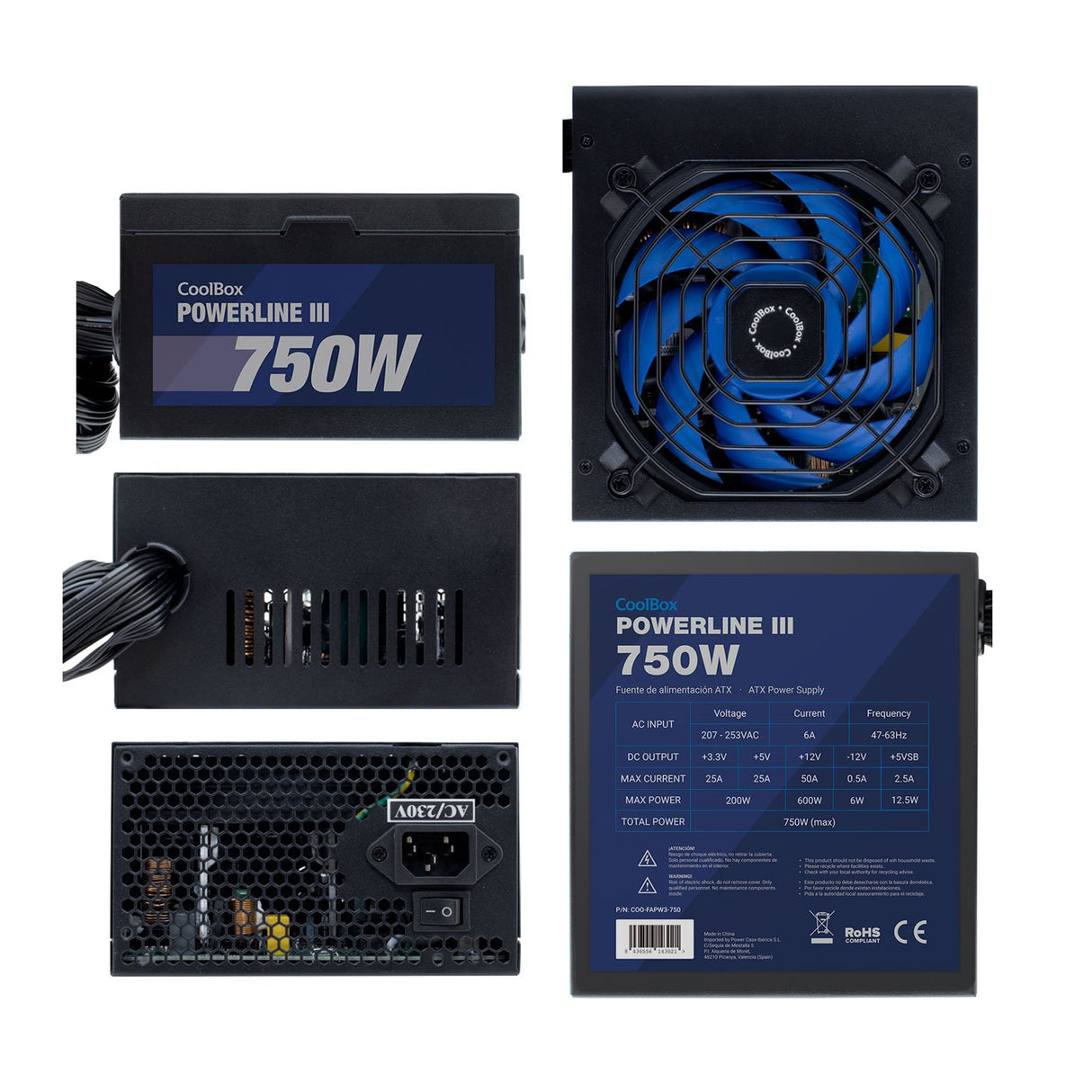 EAN 8436556143021 - CoolBox Powerline III 750 unidad de fuente de alimentación 20+4 pin ATX Negro imagen 4