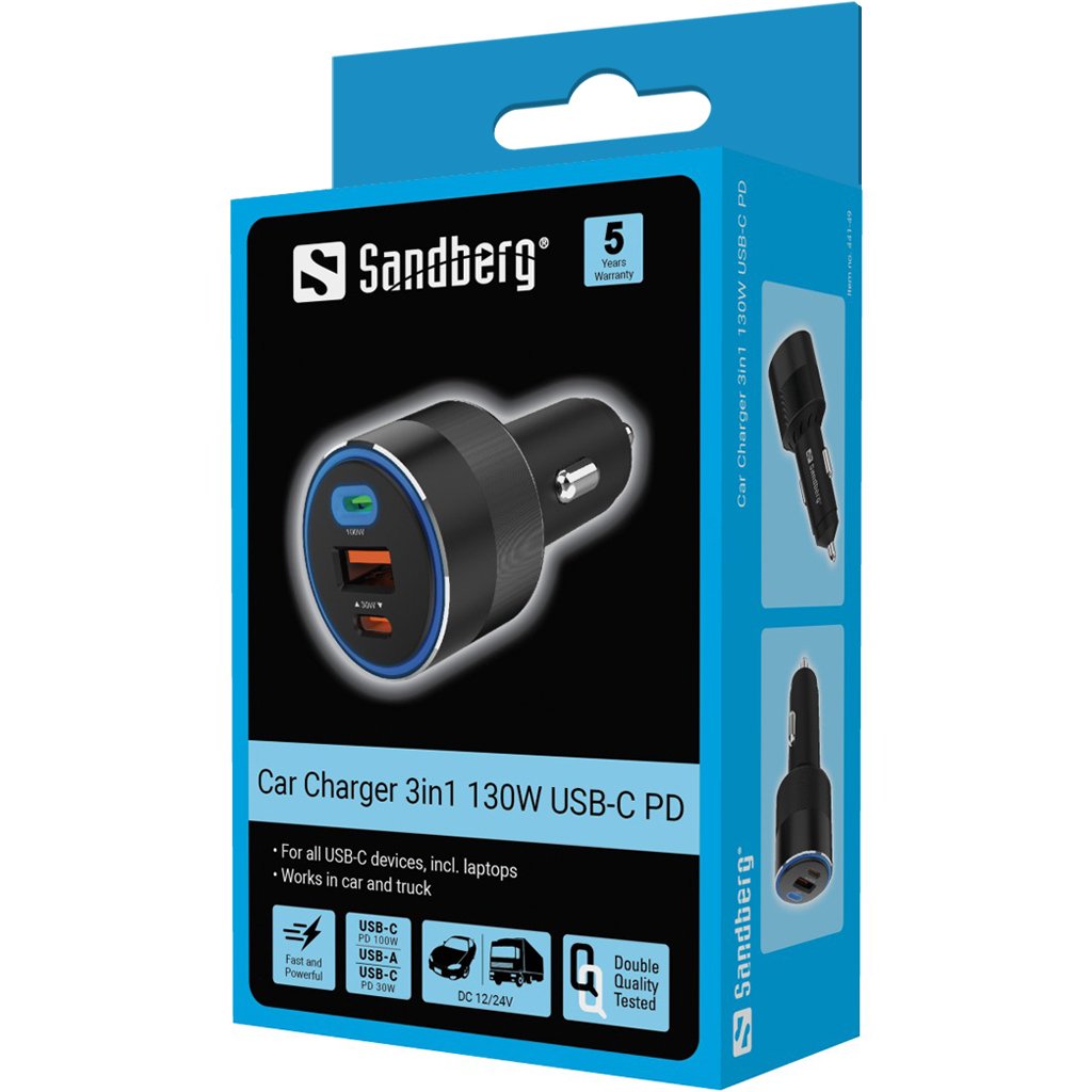 Sandberg Car Charger 3in1 130w Usb-C Pd