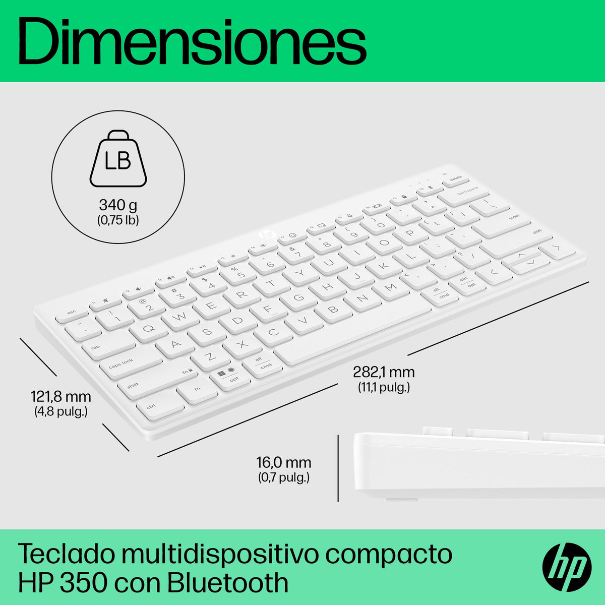 EAN 0196548516650 - HP 350 WHT Compact Multi-Device Keyboard teclado Hogar Blanco imagen 5