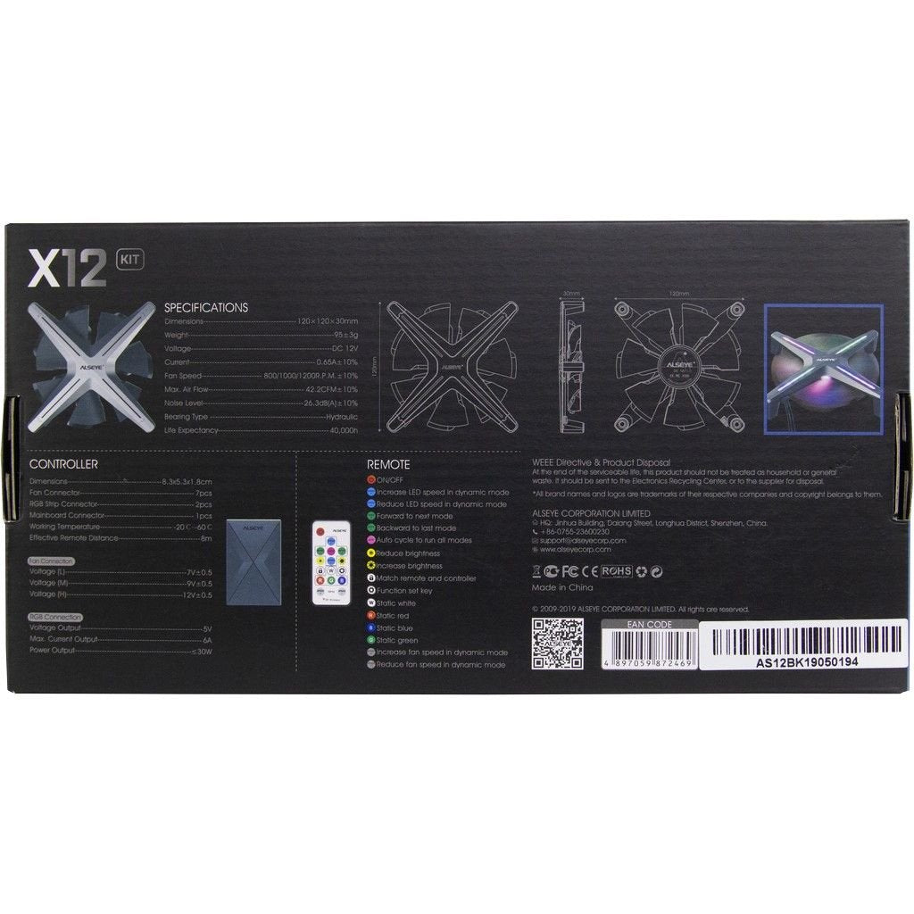 Inter-Tech Alseye X12 Kit Carcasa Del Ordenador Ventilador 12 Cm Gris