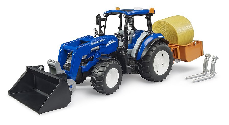 Bruder Bruder New Holland T5.120 Mit Frontlader, Ladekasten, Gabeln Und Rundballen 02187