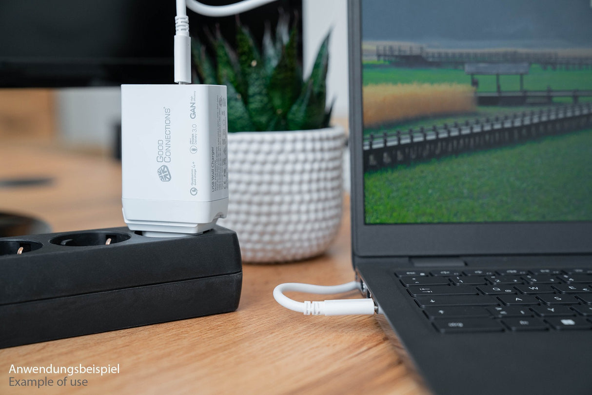 Usb-Schnell Cargador 65w Mit Gan-Technologie 3-Port 2xusb-C Usb-A Pd3,0 Qc3,0 Goodconnections Blanco