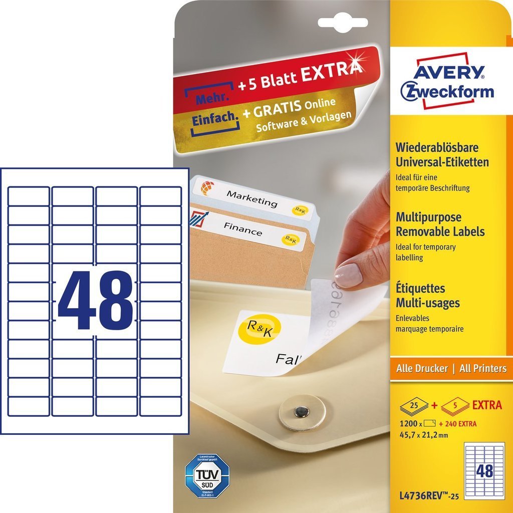 Avery Zweckform Etiketten L4736rev-25 Weiss 45,7 X 21,2 Mm - 1.440 Stück