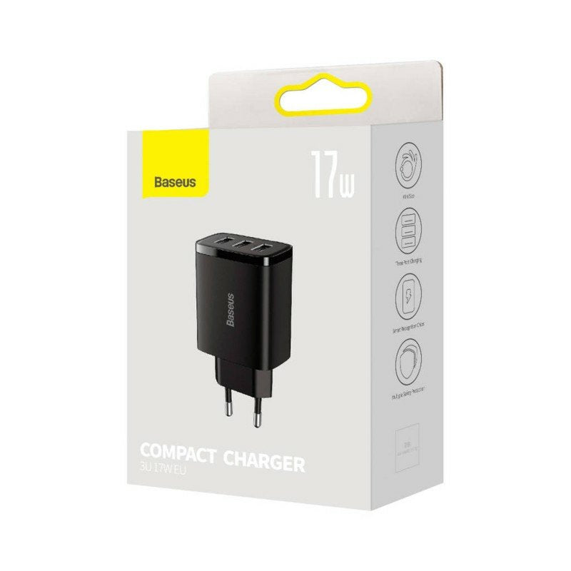 Baseus Travel Charger Compact Wall Charger U+U+U, 17w Eu Black (Ccxj020101)