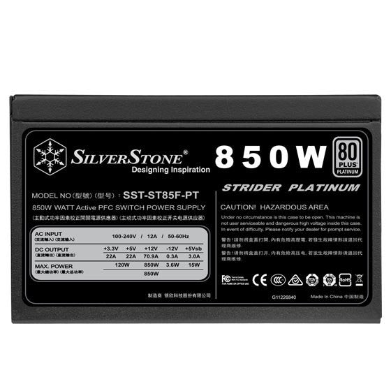 Fuente De Alimentación Silverstone Atx Psu Sst-St85f-Pt, 850w 80 Plus Platinum, Low Noise 120mm,Modular