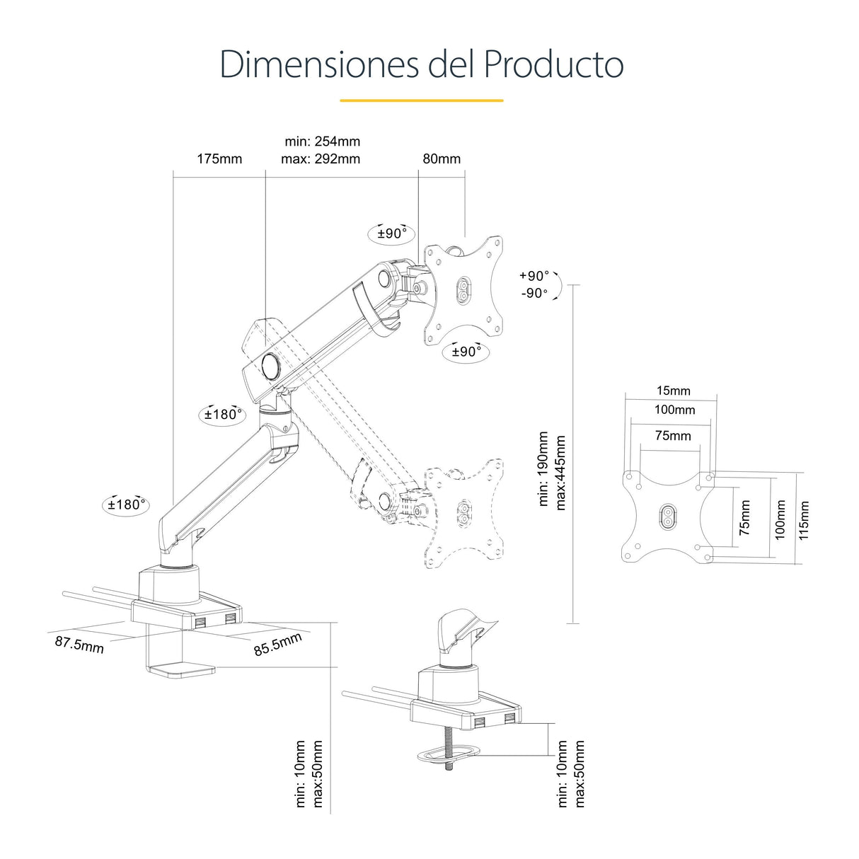 EAN 0065030888356 - StarTech.com ARMSLIM2USB3 soporte para monitor 86,4 cm (34") Escritorio Negro imagen 15