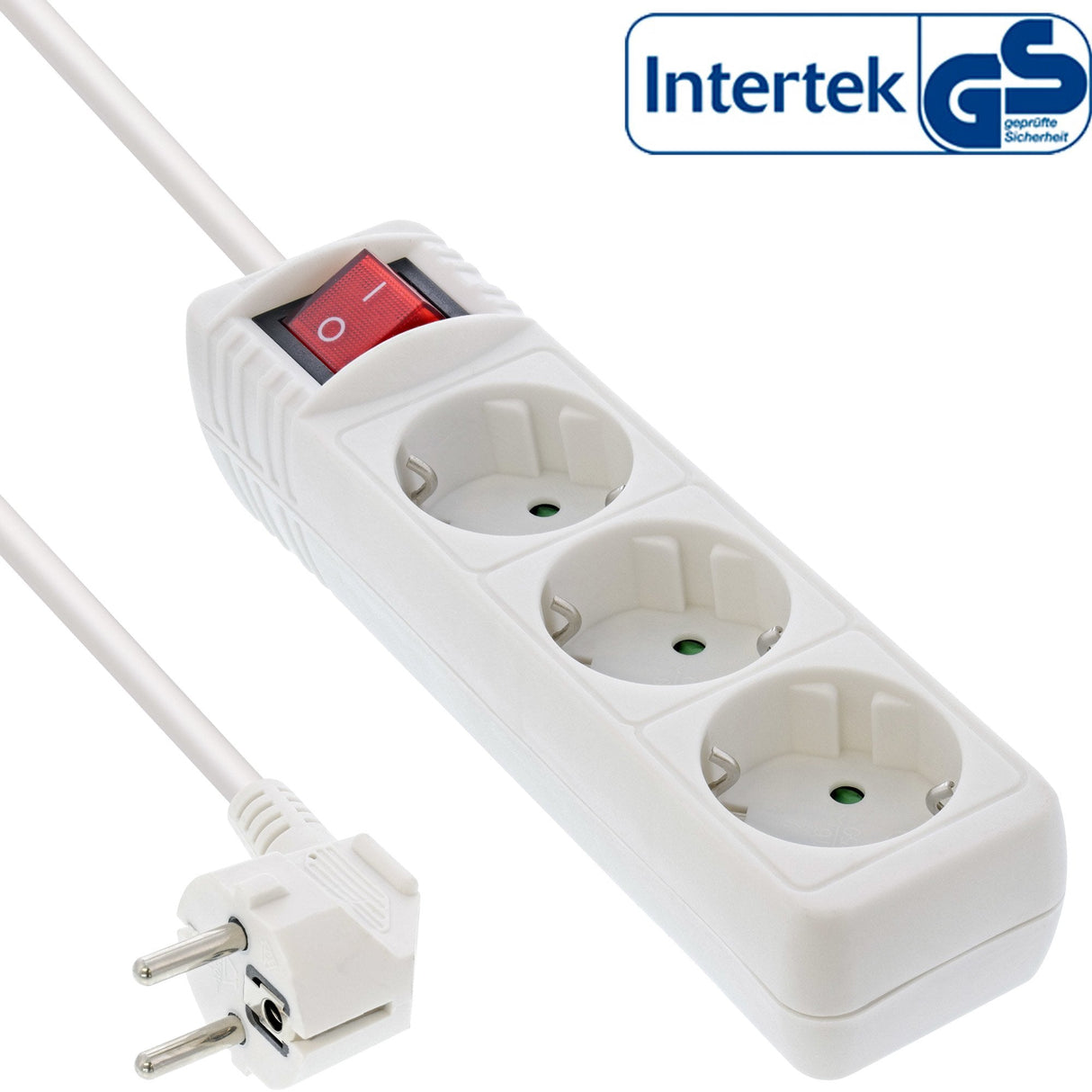 Regleta Inline 3 Puertos 3x Tipo F Con Interruptor Y Seguridad Infantil Blanco 3m