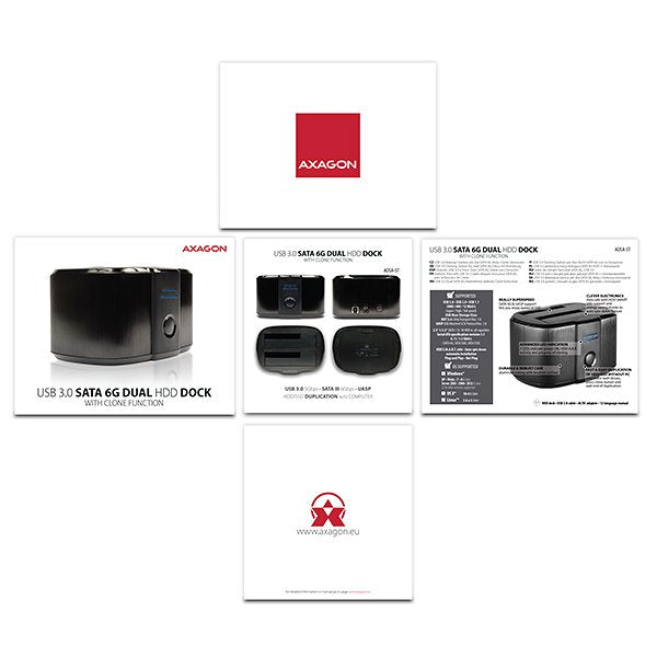 Axagon Estación De Acoplamiento Dual Adsa-St, Usb 3.0, 2x 2.5"/3.5" Ssd/Hdd, Sata 6 - Negro