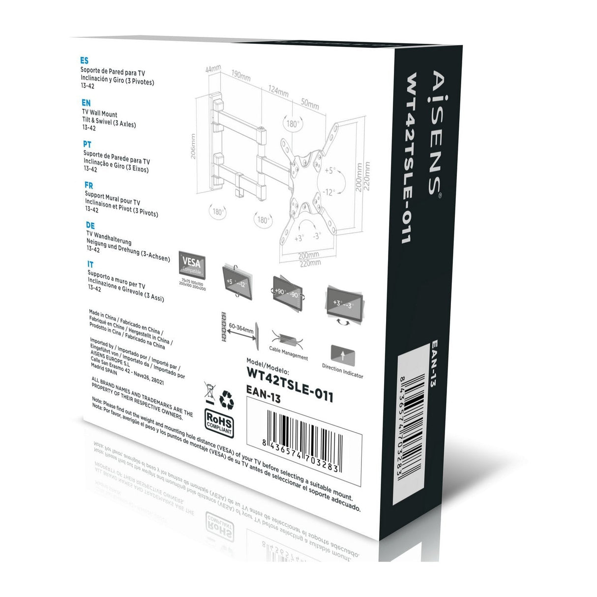 Aisens Soporte Para Tv Eco Giratorio - Inclinable Y Nivelable (Tv 13?-42? / 20kg) - Negro