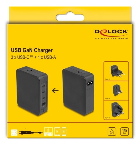 Usb Gan Cargador 3 X Usb Type-C Pd 3.1 Und 1 X Usb Typ-A Mit 145 W Inklusive Strom-Adapter Für Eu Us Uk