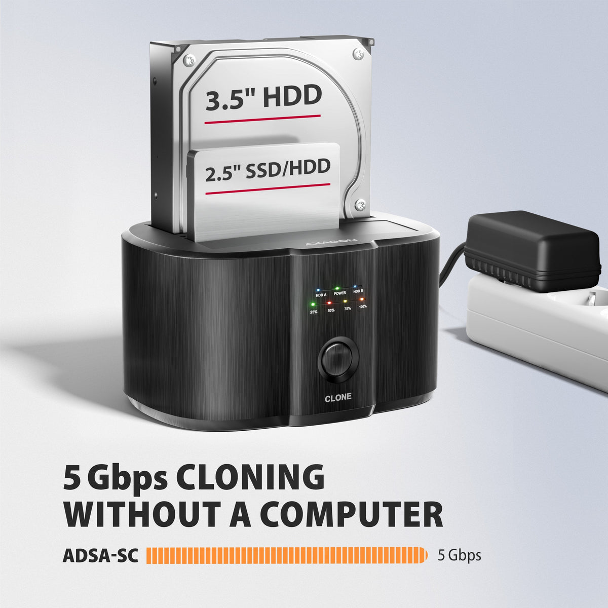 Adsa-Sc Base De Conexión, Usb 3.2 Gen 1 - 2x Sata 6g 2.5"/3.5" Ssd/Hdd Clone Dual