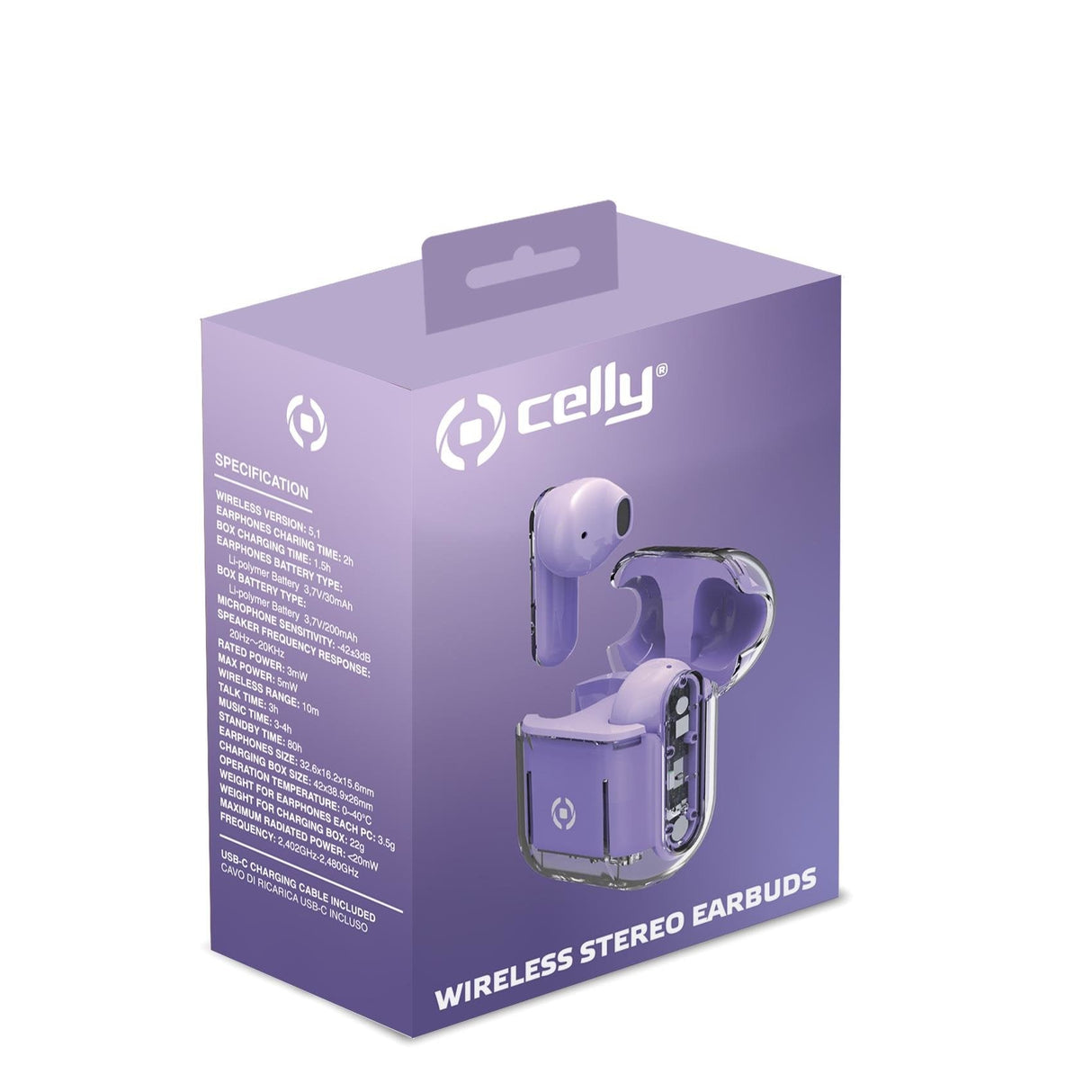 Celly Sheer Auriculares True Wireless Stereo (Tws) Transparente, Violeta